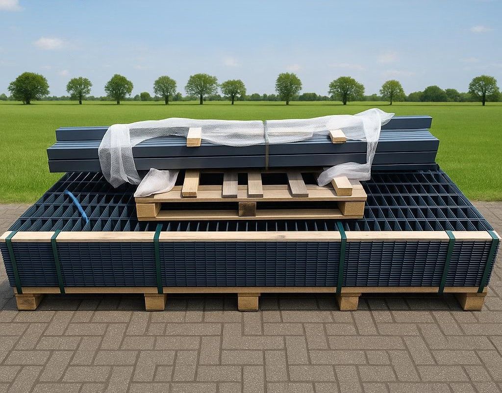 Posten Doppelstabmatten (30 Stück = 75 m) - (H: je 1,83 m) - (Drahtstärke: 6/5/6) - (inkl. 31 Pfosten etc.) - (anthrazit) - (Startpreis: 10,67 EUR pro m)