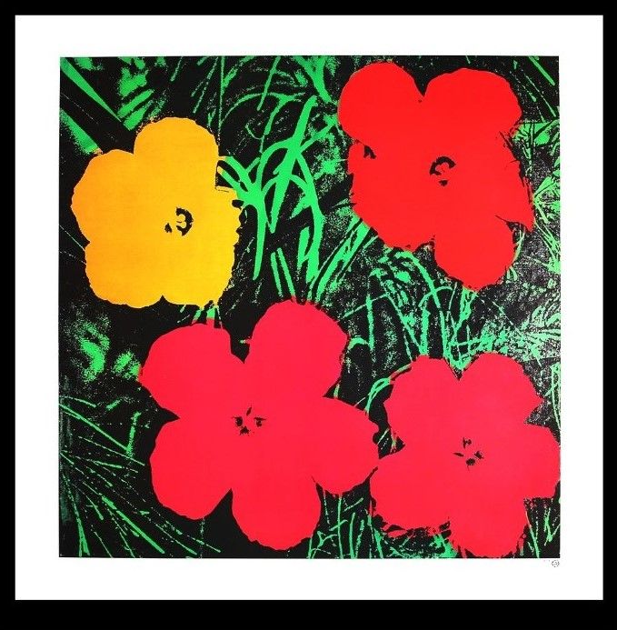 Posten Kunstdrucke (100 Stück) - (Warhol) - (Andy-Flowers) - (nach dem Original von 1964) - (guter Zustand) - (auf schwerem Papier) - (90,0 cm x 90,0 cm)