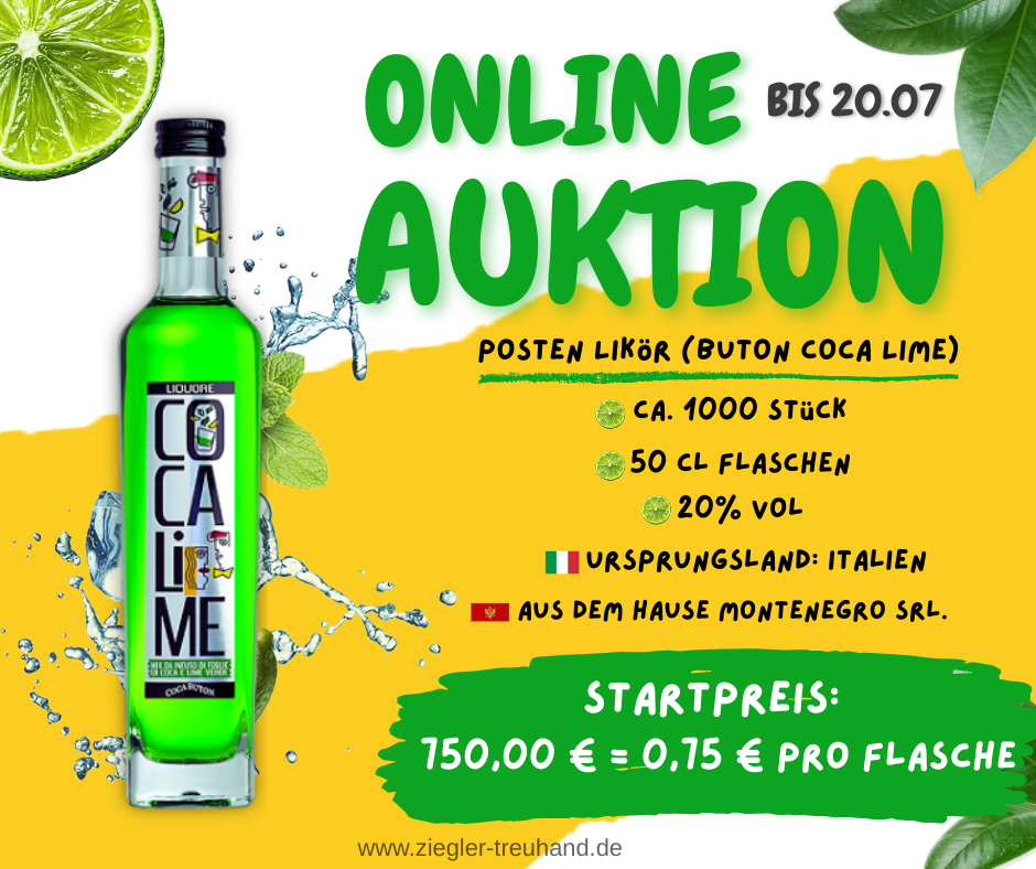 Posten Likör (Buton Coca Lime) - (ca. 1000 Stück) - (50 cl Flaschen) - (20% vol) - (Ursprungsland: Italien) - (aus dem Hause Montenegro Srl.) - (Verkaufspreis: ca. 12.000 bis 15.000 €) - (Startpreis: 750,00 € = 0,75 € pro Flasche)