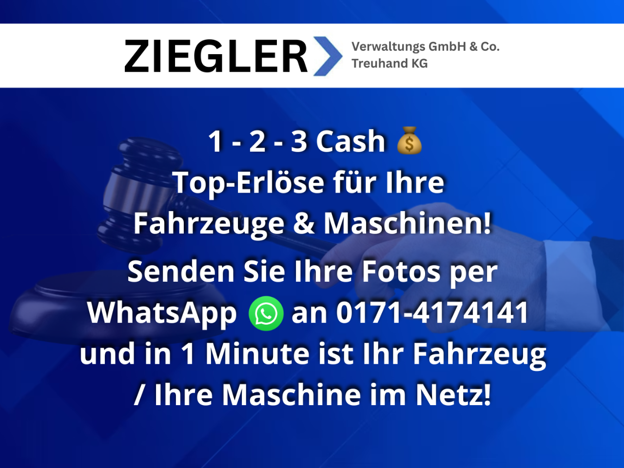 1 - 2 - 3 Cash (TOP-Erlöse für Ihre Fahrzeuge & Maschinen) - (Senden Sie Ihre Fotos per WhattsApp an 0171-4174141)